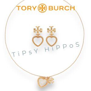 Tory Burch Heart-Shaped Earrings & Necklace Set - Gold & White